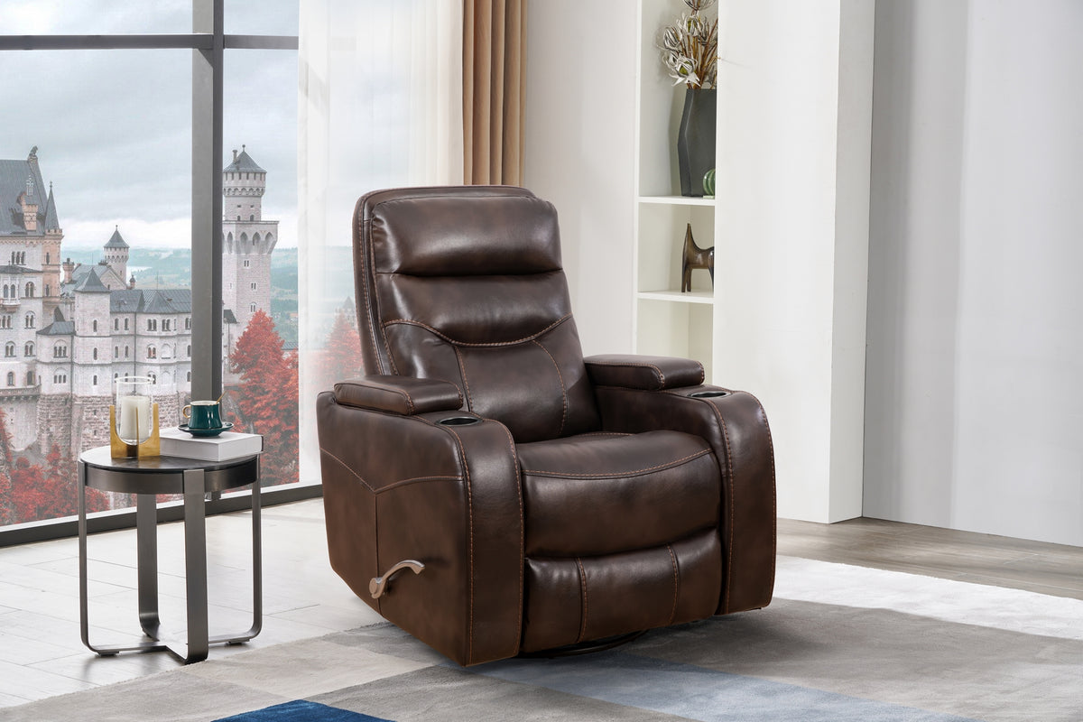 Swivel Glider Recliner with Cup Holders - Leather Match