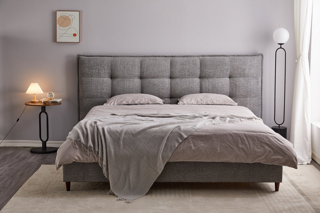 Grey Boucle Modern Platform Bed - image 2