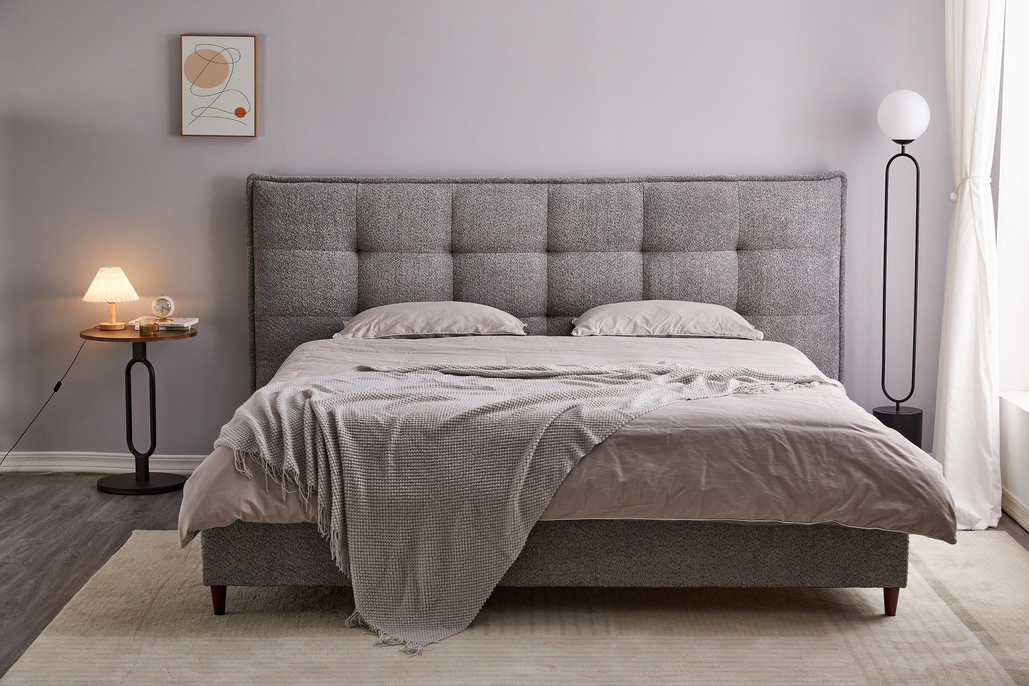 Grey Boucle Modern Platform Bed - image 2