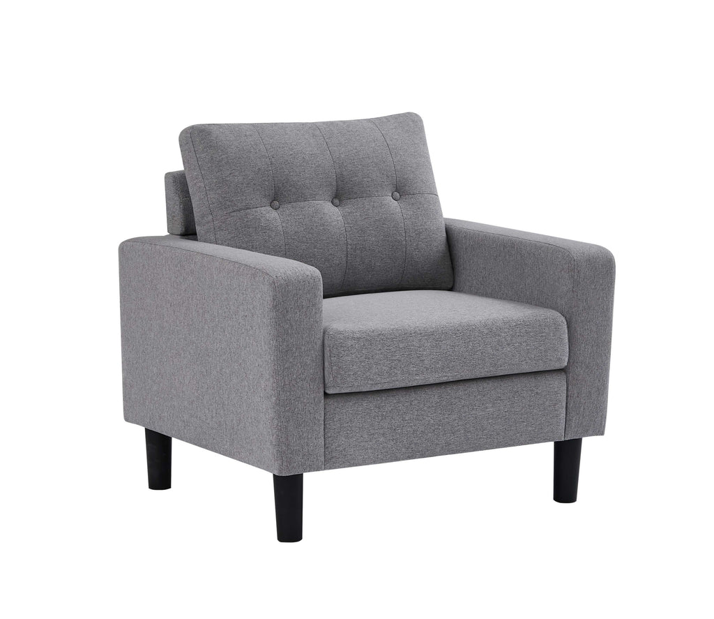 Grey Button-Tufted Box-Arm Sofa Set