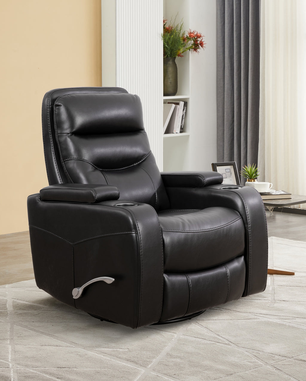 Swivel Glider Recliner with Cup Holders - Leather Match