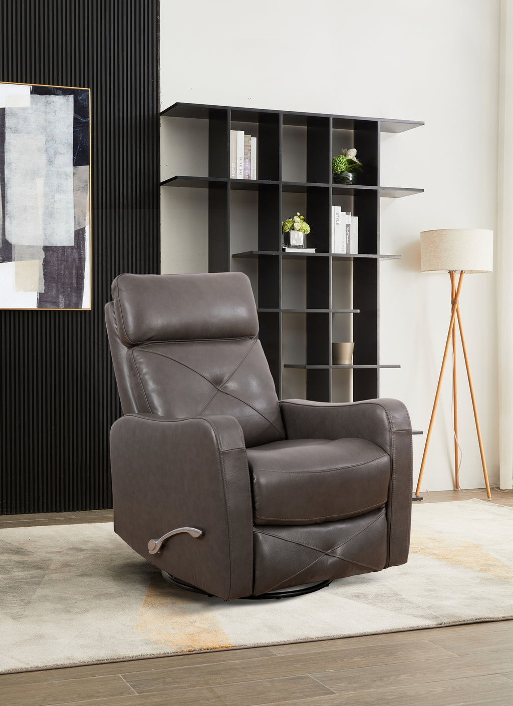 Diamond-Stitched Swivel Glider Recliner - Leather Match