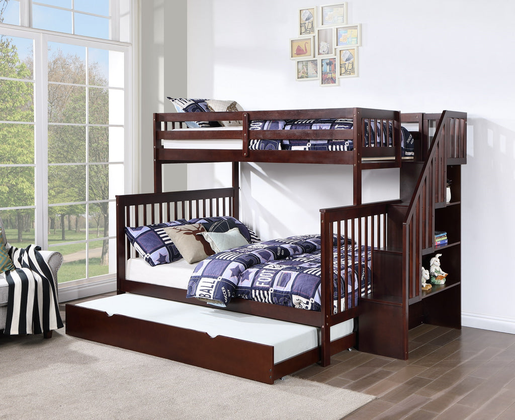 Mission Twin over Double Bunk Bed with Reversible Staircase