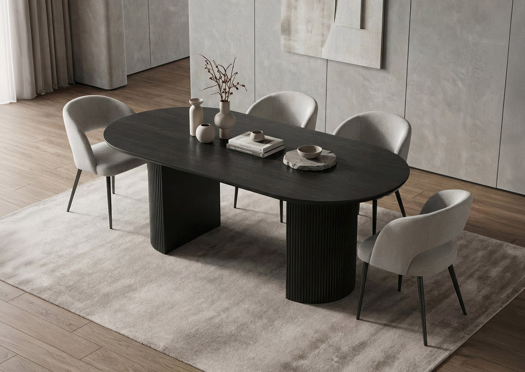 7-Piece Midnight Black Oval Dining Set - Grey
