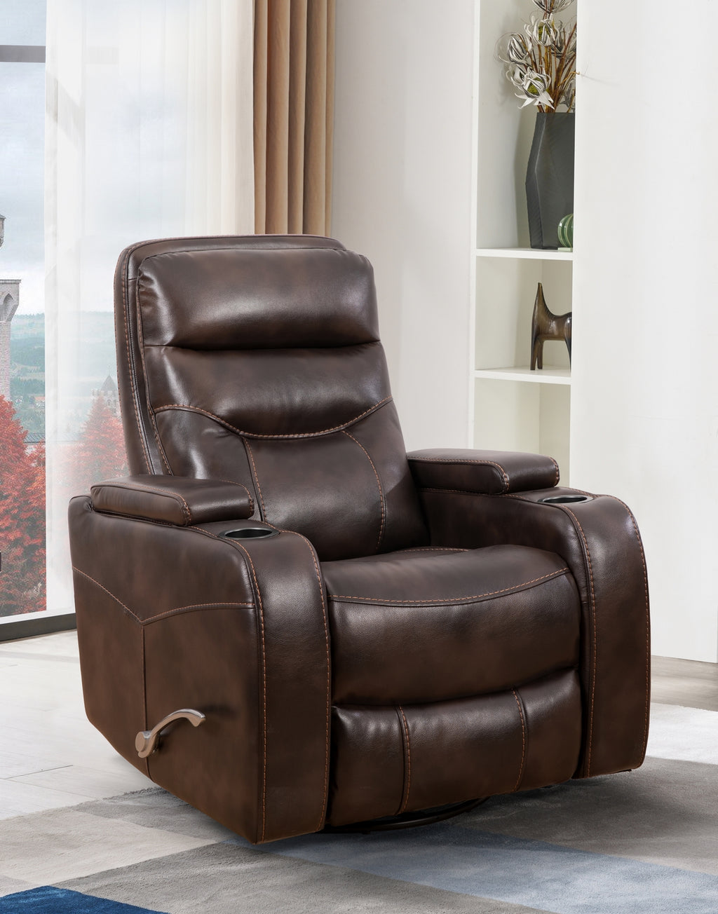 Swivel Glider Recliner with Cup Holders - Leather Match