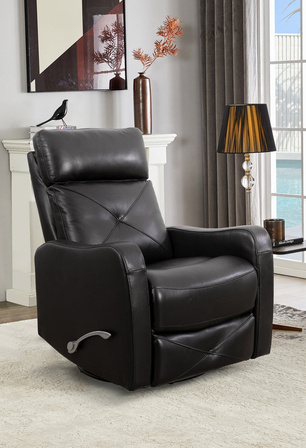 Diamond-Stitched Swivel Glider Recliner - Leather Match