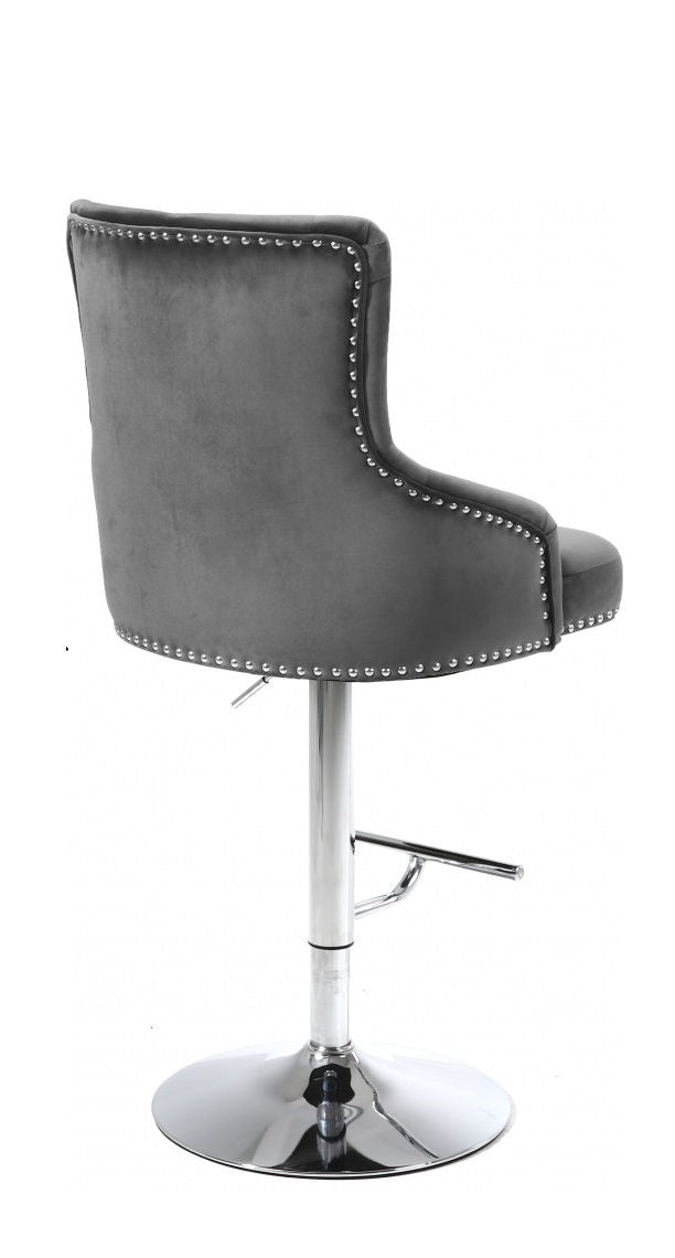IFDC ST-6020 grey velvet adjustable swivel bar stool alternate view