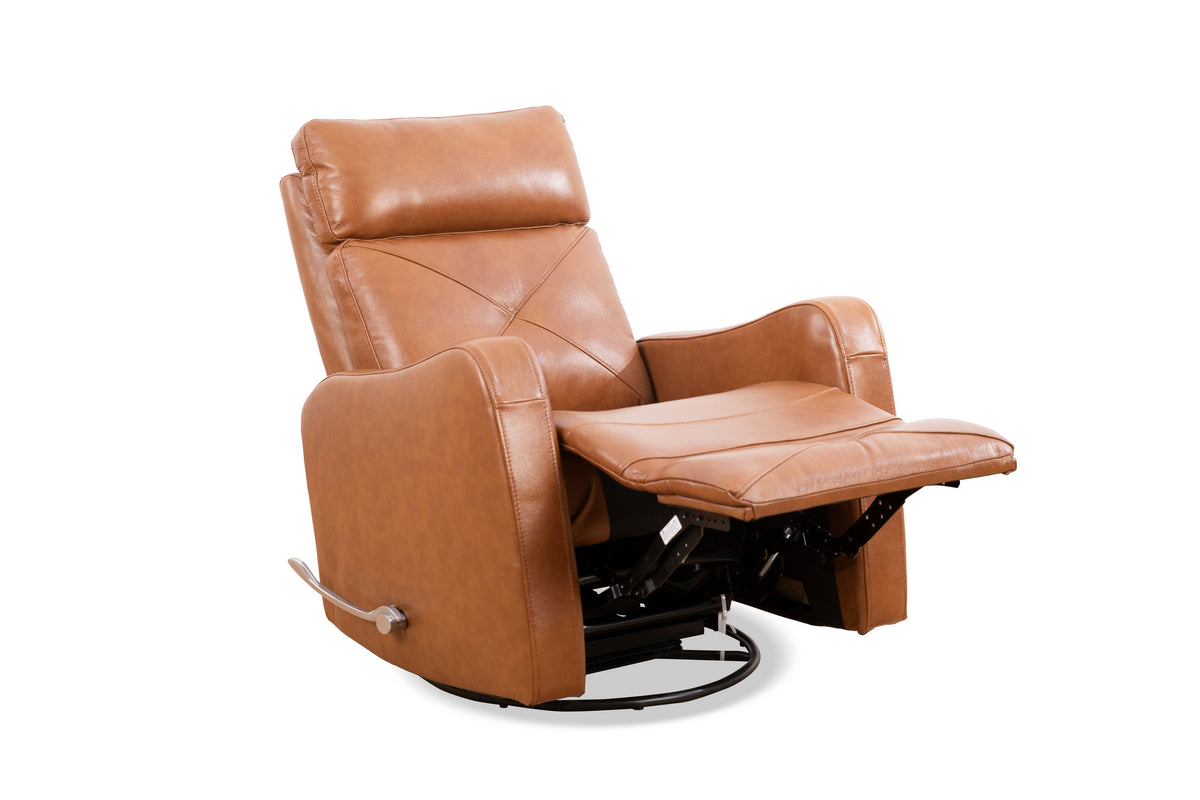 Diamond-Stitched Swivel Glider Recliner - Leather Match