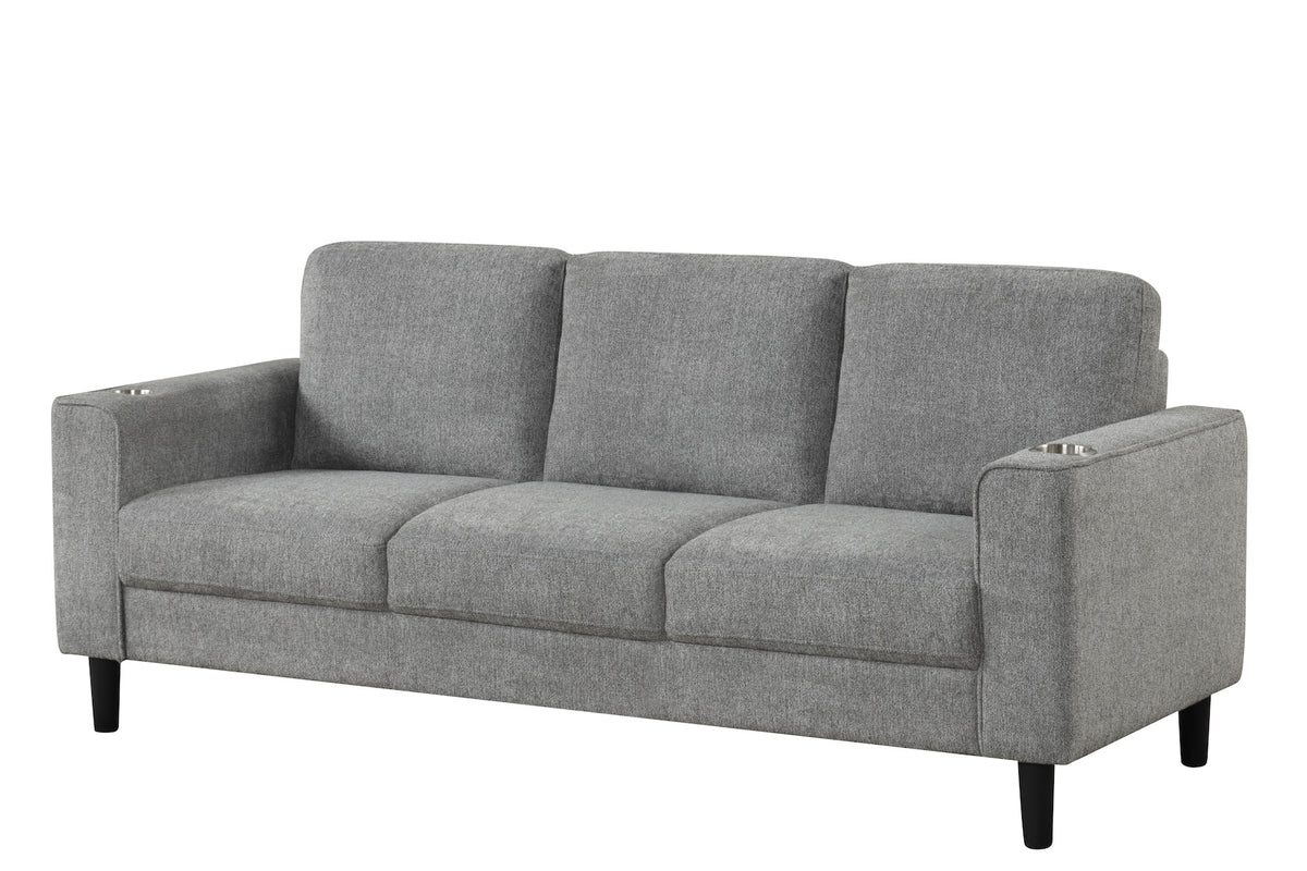 Modern Track-Arm Sofa Set with Cup Holders