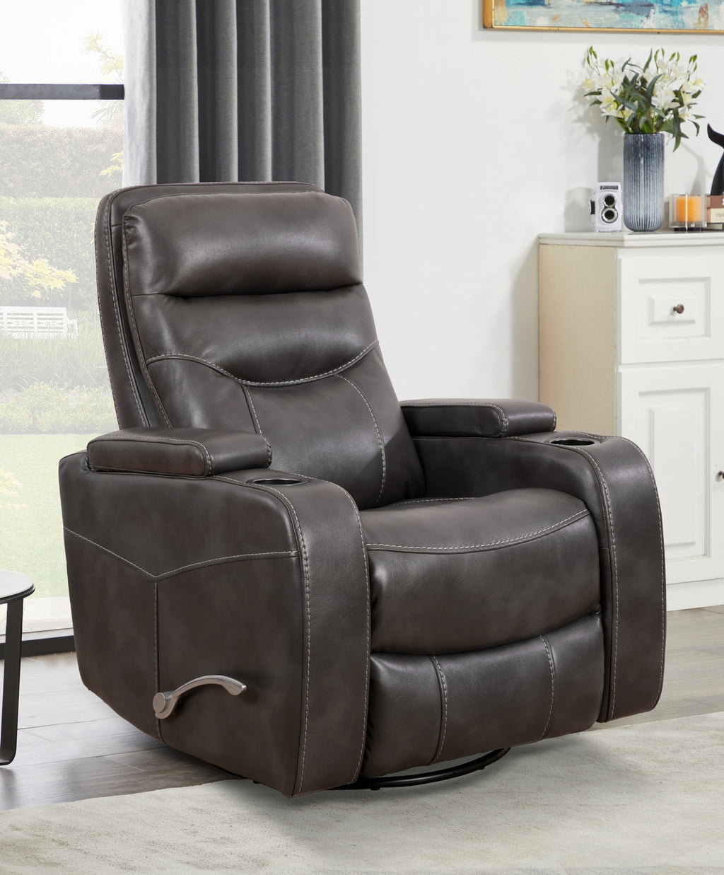 Swivel Glider Recliner with Cup Holders - Leather Match