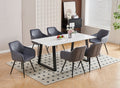 7-Piece White Sintered-Stone Dining Set - Dark Grey Velvet