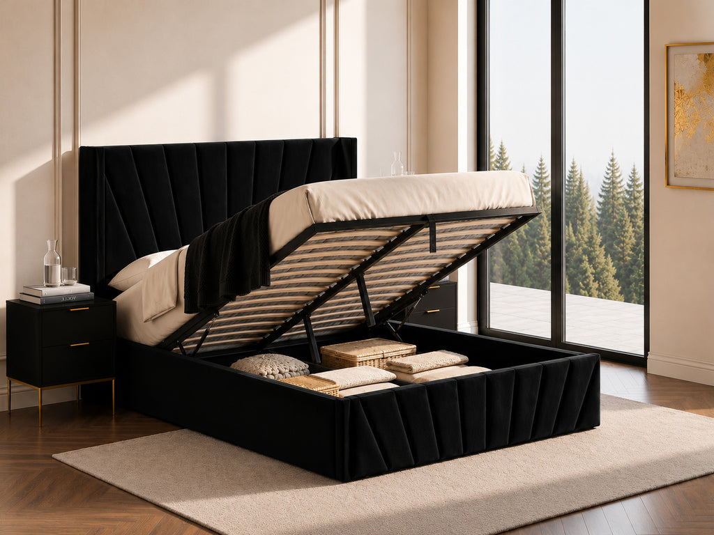 Black Velvet Hydraulic Storage Bed