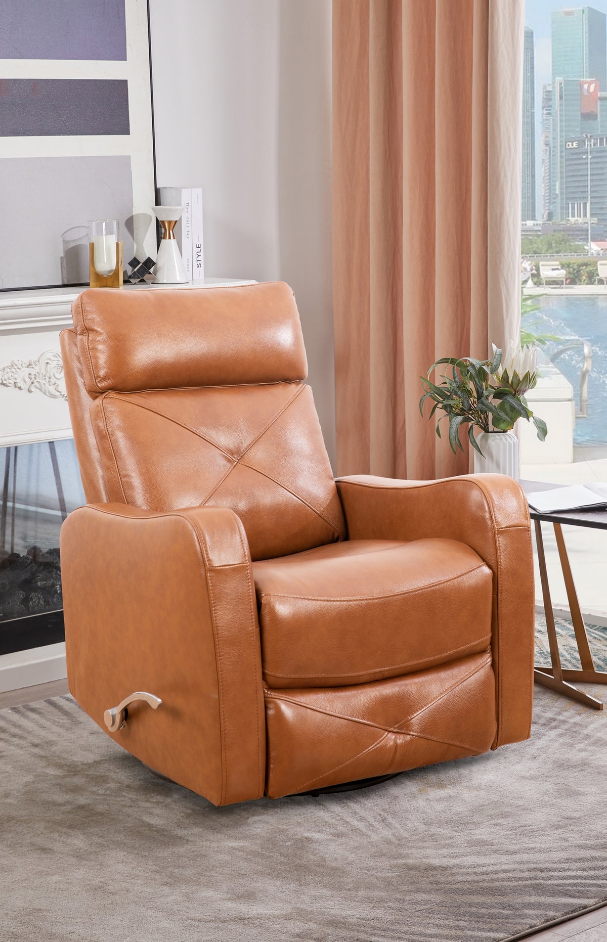 Diamond-Stitched Swivel Glider Recliner - Leather Match