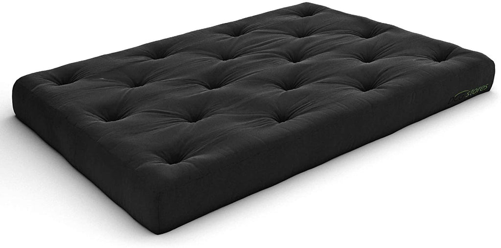 Metal Futon with Espresso Wood Arms & 8" Mattress