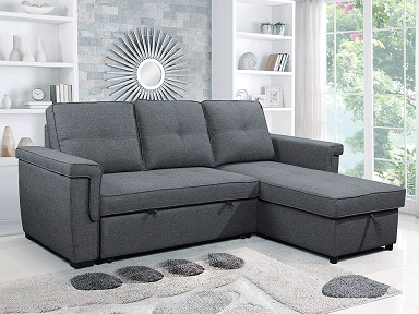 Grey Reversible Storage Sofa Bed Sectional with Piping
