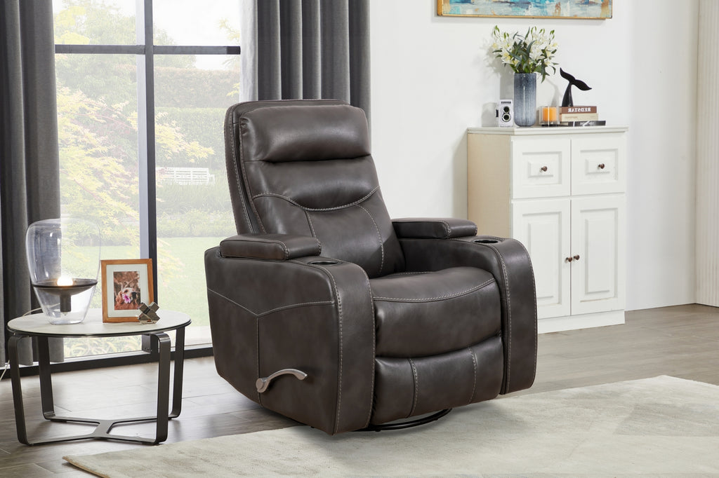 Swivel Glider Recliner with Cup Holders - Leather Match