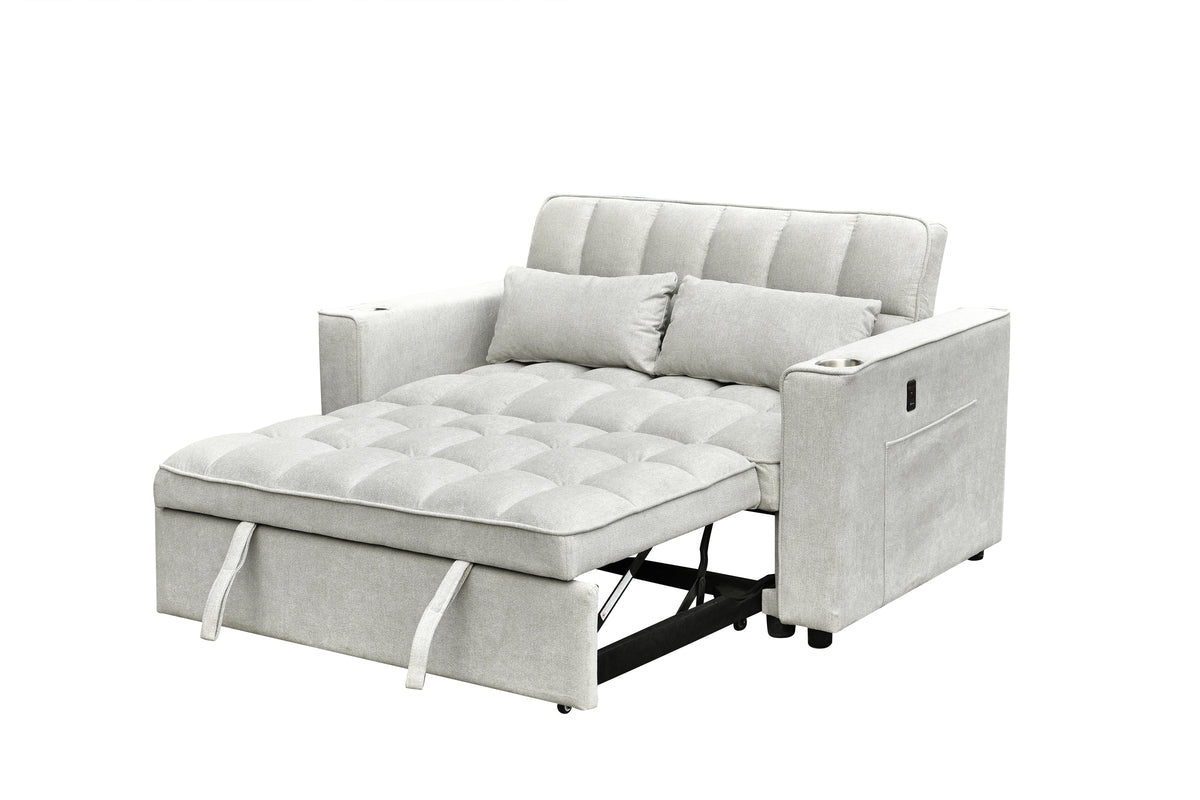Silver Grey Convertible Sofa Bed with USB & Cup Holders