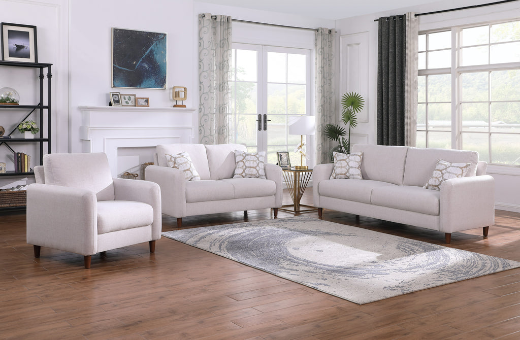 Light Beige Linen-Look Sofa Set with Accent Pillows