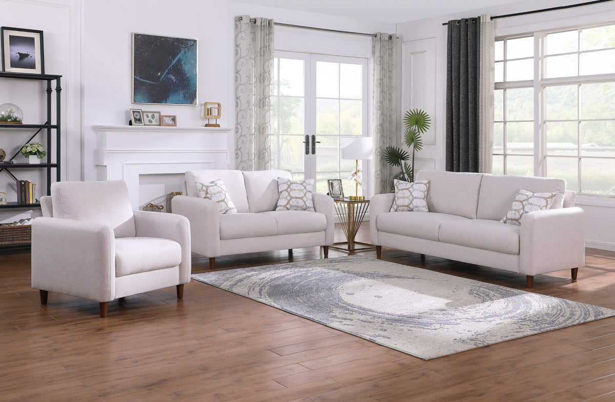 Light Beige Linen-Look Sofa Set with Accent Pillows