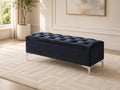 Black Velvet Button-Tufted Storage Bench