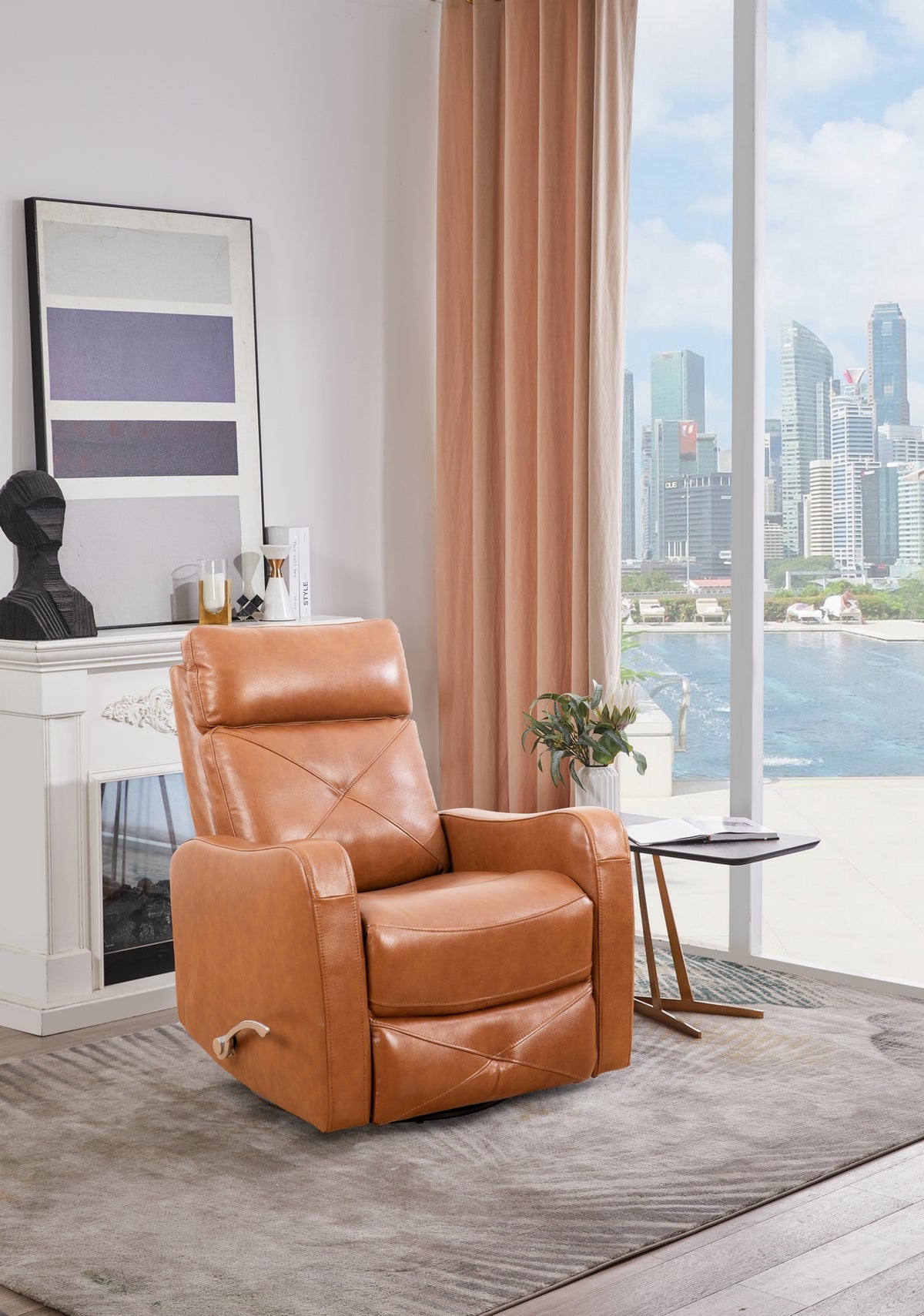 Diamond-Stitched Swivel Glider Recliner - Leather Match