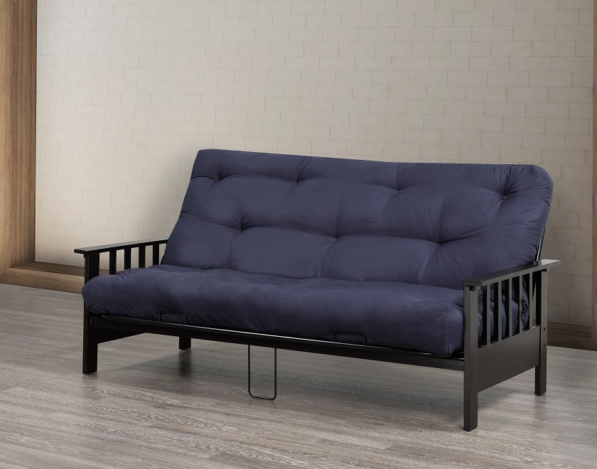 Metal Futon with Espresso Wood Arms & 8" Mattress