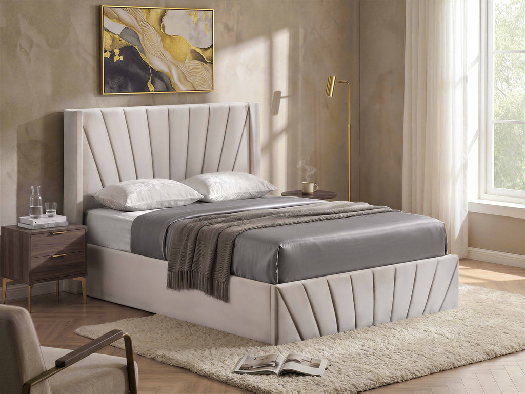Warm Ivory Velvet Hydraulic Storage Bed - image 2