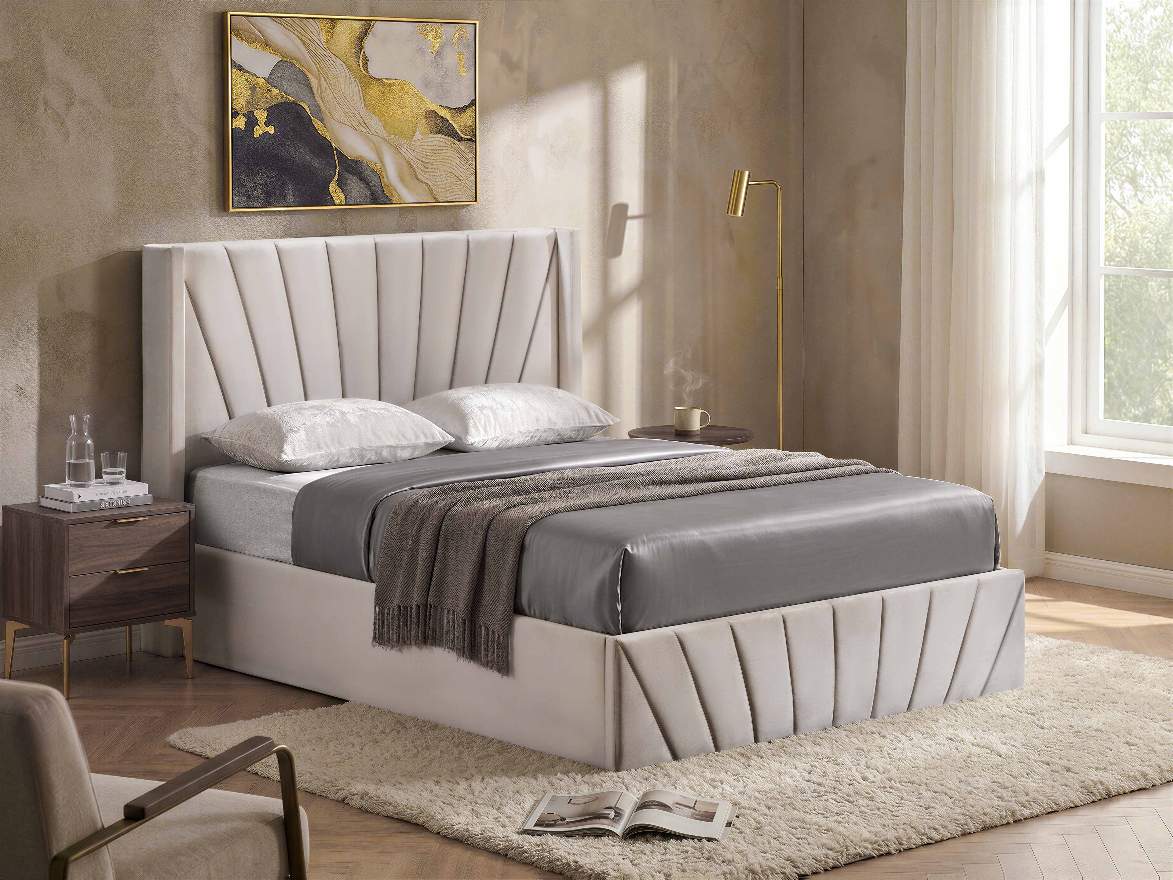 Warm Ivory Velvet Hydraulic Storage Bed - image 2