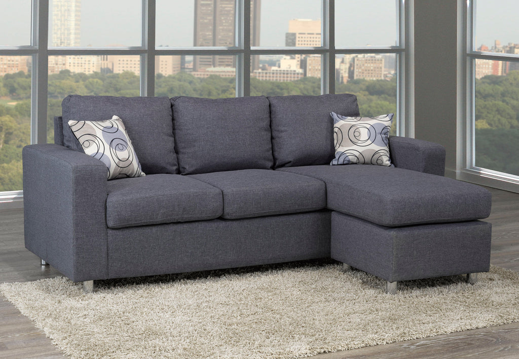 Grey Reversible Sectional with Chrome Legs