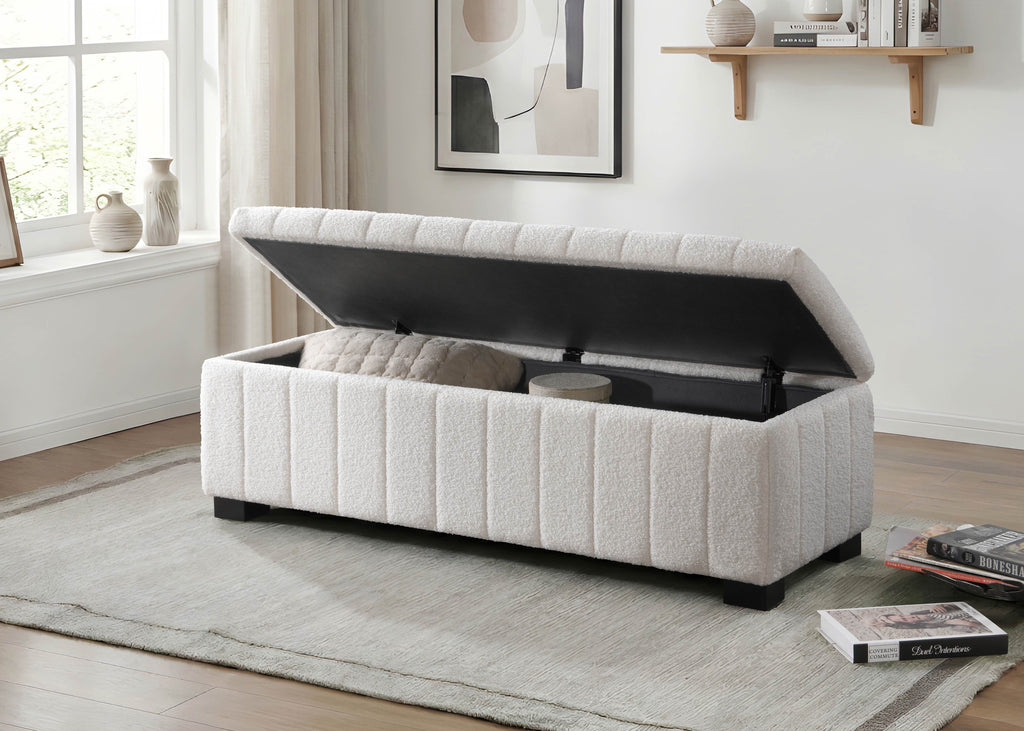 White Teddy Fabric Lift-Top Storage Bench - image 2