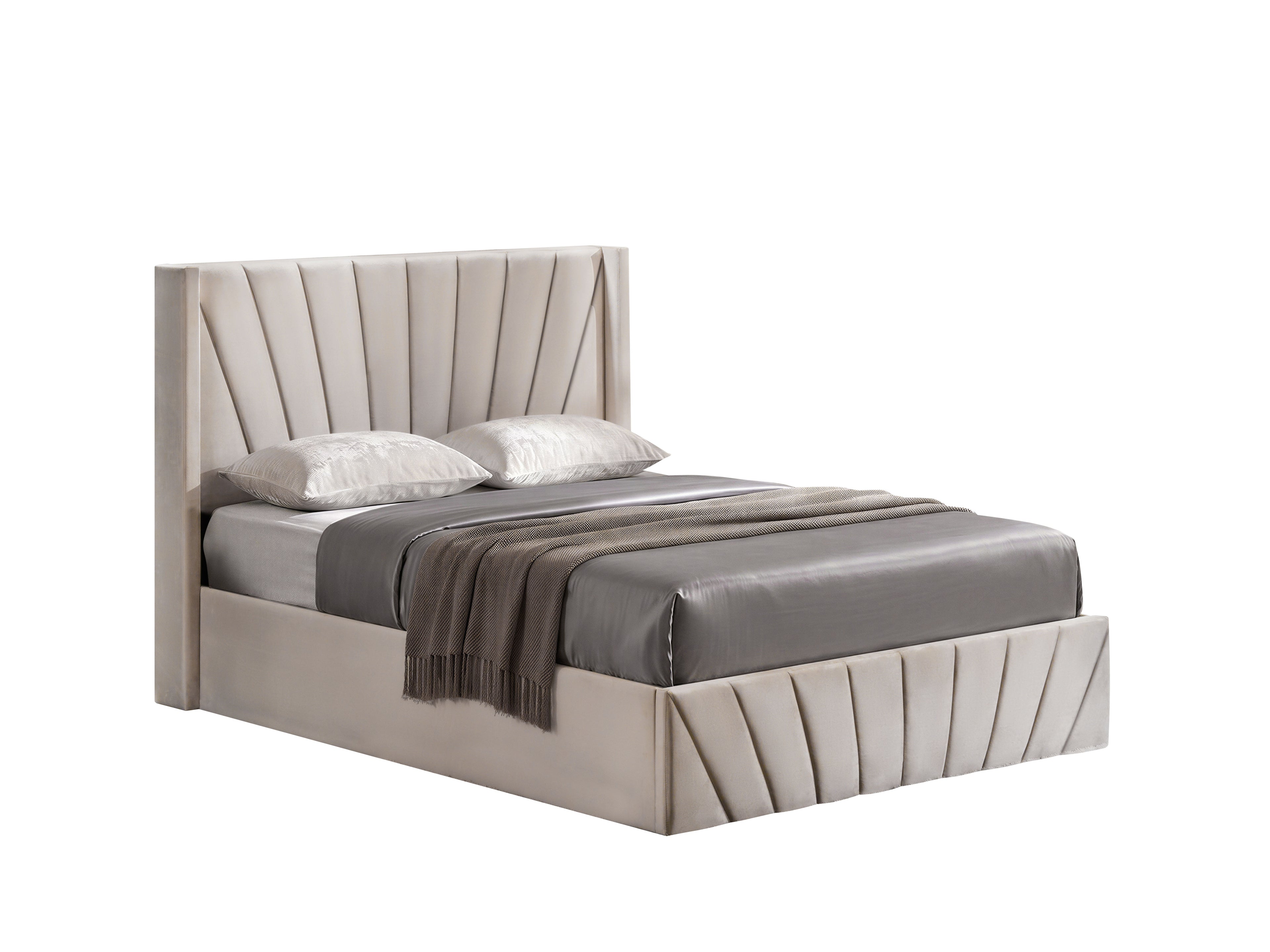 Warm Ivory Velvet Hydraulic Storage Bed - image 4