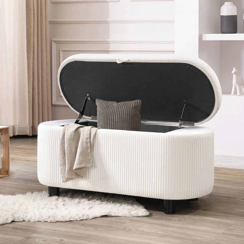 White Oval Lift-Top Storage Bench - image 2