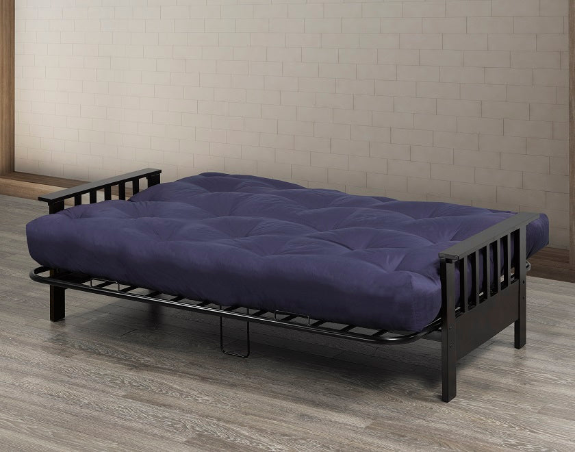 Metal Futon with Espresso Wood Arms & 8" Mattress