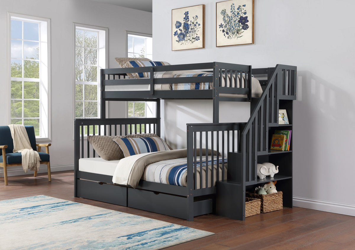 Mission Twin over Double Bunk Bed with Reversible Staircase