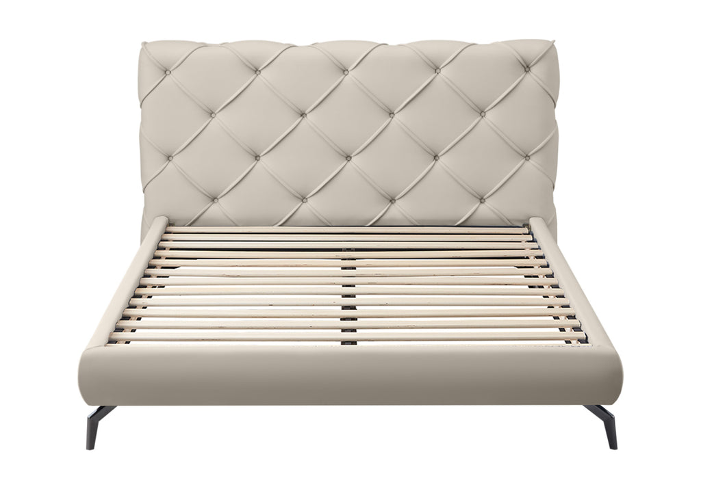 Cream PU Diamond-Stitch Platform Bed - image 4