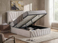 Warm Ivory Velvet Hydraulic Storage Bed