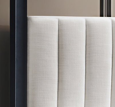 Beige Upholstered Modern Canopy Platform Bed - image 2