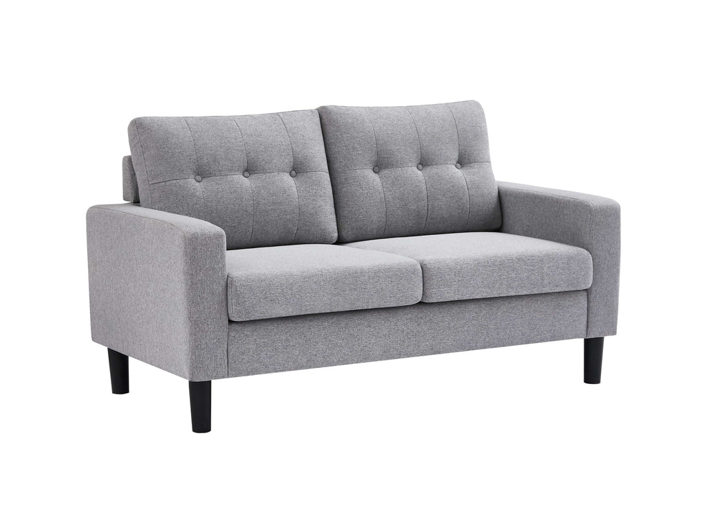 Grey Button-Tufted Box-Arm Sofa Set