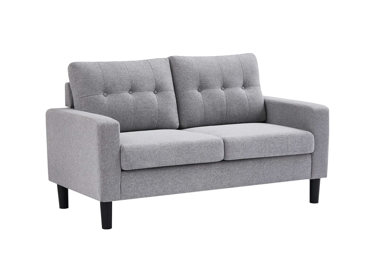 Grey Button-Tufted Box-Arm Sofa Set