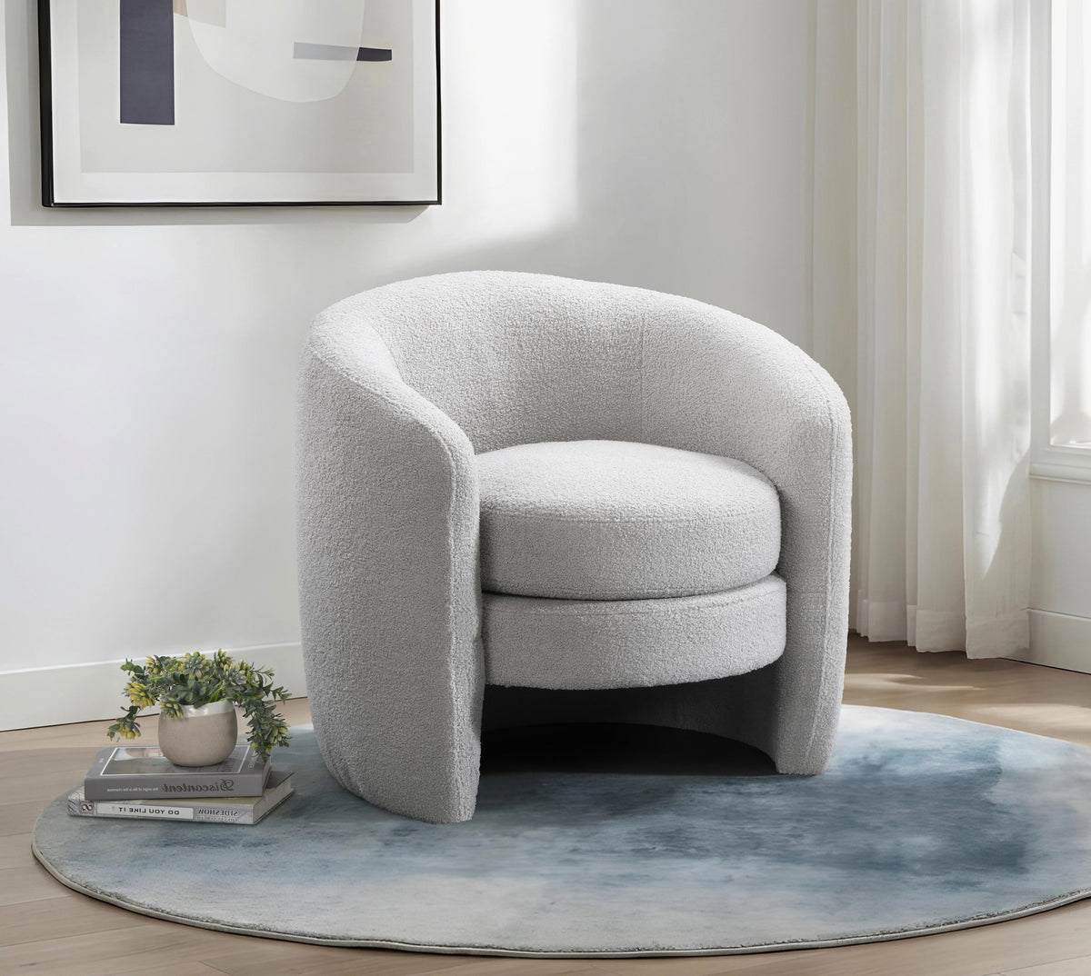 Teddy Fabric Barrel Accent Chair