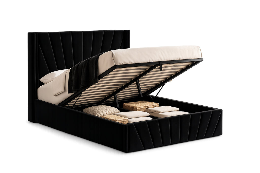Black Velvet Hydraulic Storage Bed - image 3