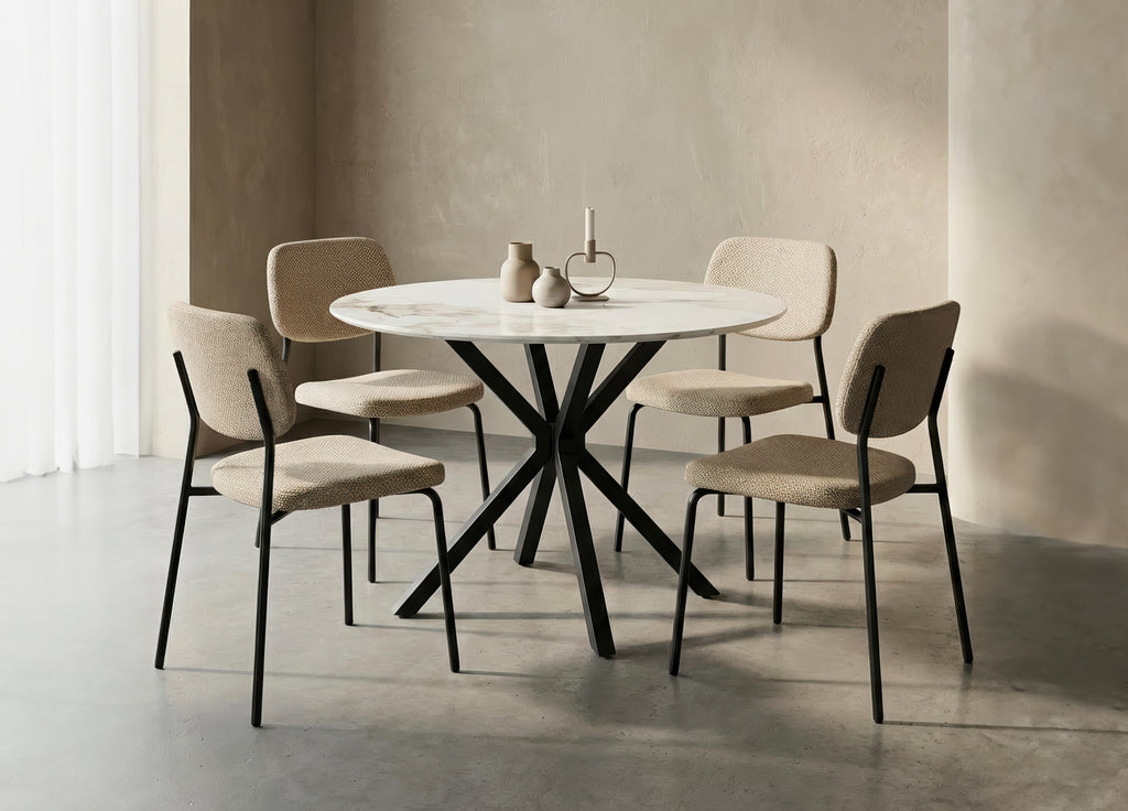 5-Piece Round Stone-Top Dining Set - Cream