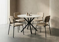 5-Piece Round Stone-Top Dining Set - Cream