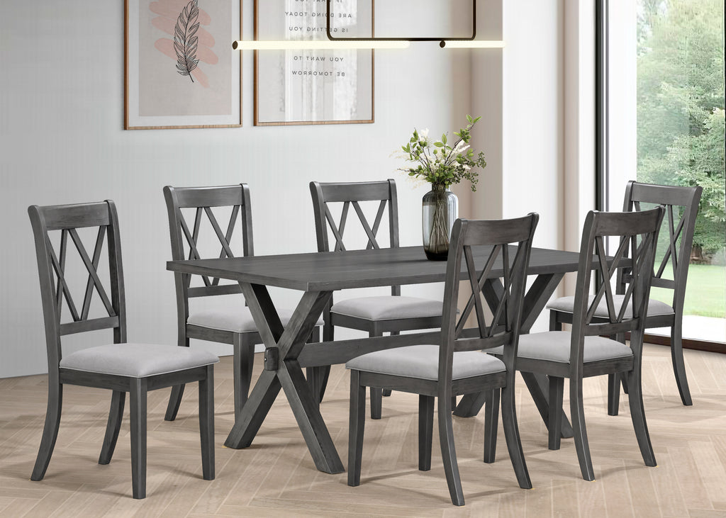 7-Piece Antique Grey Dining Set - Grey Fabric