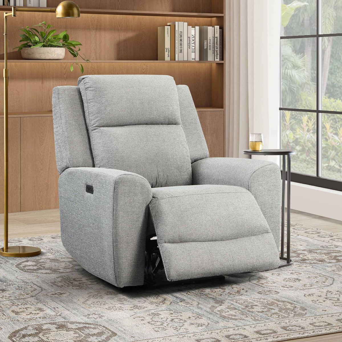 Grey Fabric Power Recliner with USB