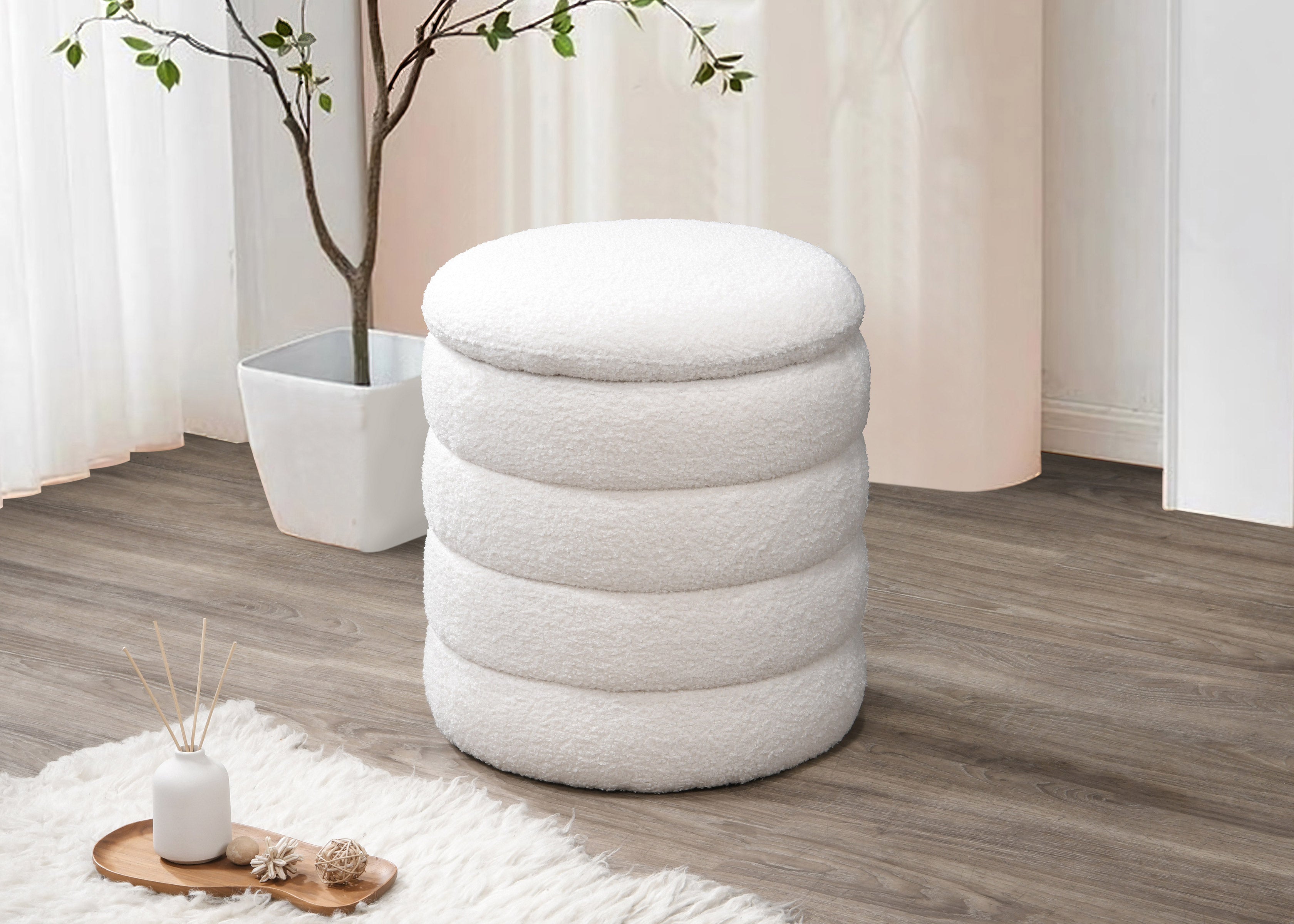 Ivory Teddy Round Storage Ottoman