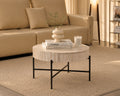 Round Travertine-Look Storage Coffee Table