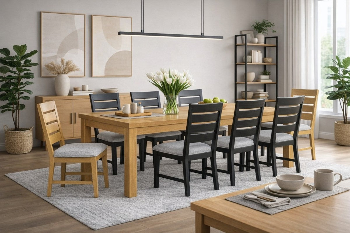 Ottilie 9-Piece Extendable Dining Set - Oak & Black