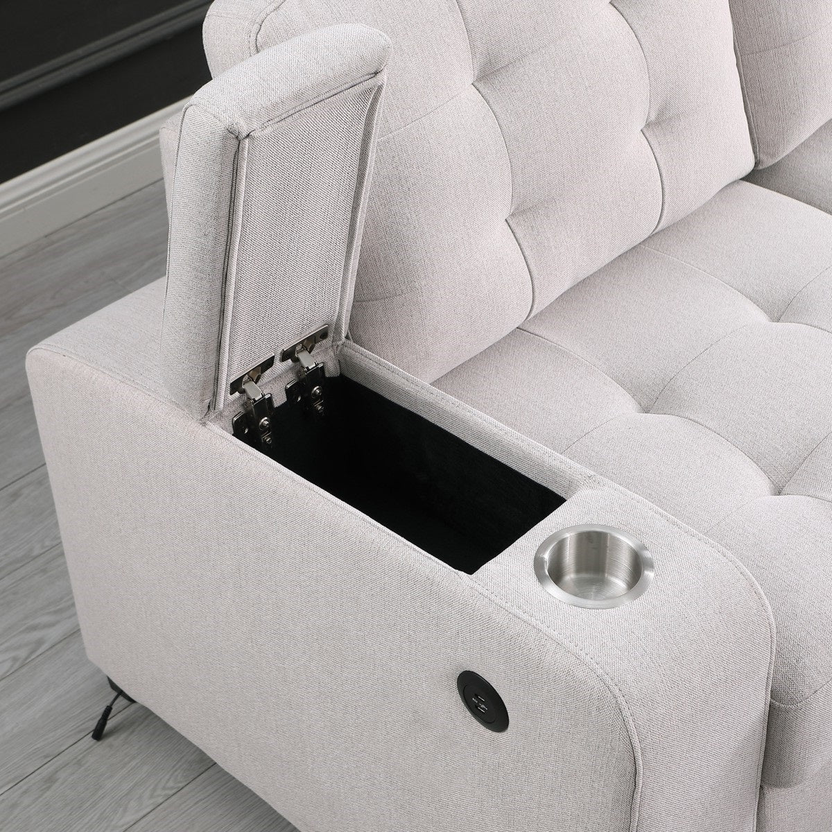 Lennox Sectional Sleeper with Storage & USB - Beige