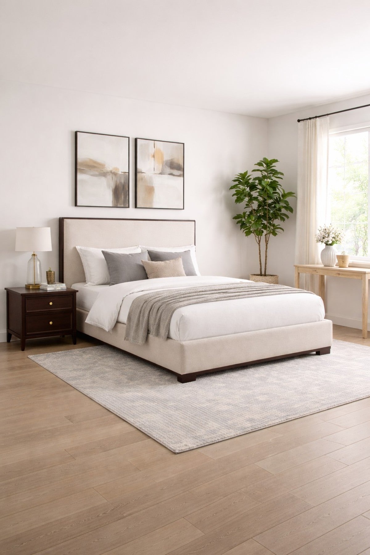 Modern Upholstered Platform Bed - Beige